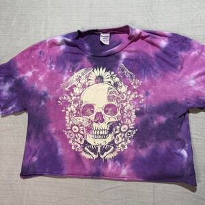 No Boundaries Tie-Dye Skull & Butterfly Graphic Cropped T-shirt M 8-10